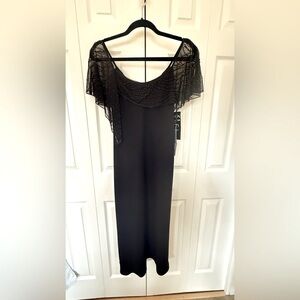 S.L. Fashions BLACK DRESS Beaded Shawl Collar Formal Cocktail NWT